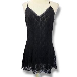 Rene Rofe Y2K Womens L Mesh Sheer Slip Dress Coquette Grunge Whimsygoth Black
